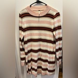 Free people striped sweater dress - size M - pink white brown - long sleeve